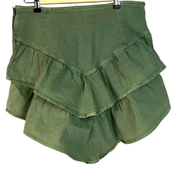 Mother The Ruffle Green Layered Asymmetric Mini Skirt Women's Size 31 - Picture 2 of 11